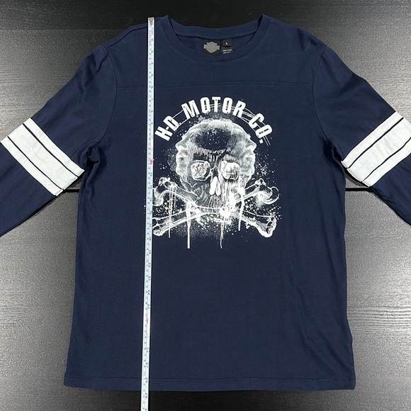 Harley-Davidson Men's Distressed Skull Varsity Style Long Sleeve Tee Shirt - L - Picture 5 of 7